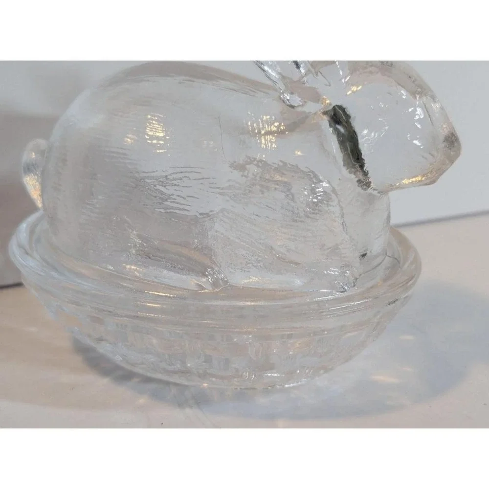 Vintage Clear Bunny on‎ Nest Candy Dish